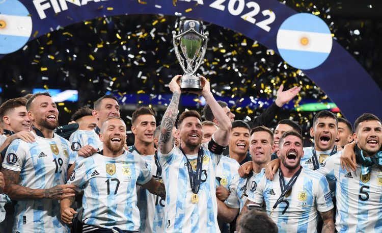 Champions of CONMEBOL–UEFA Cup 2022 Lifting the Cup