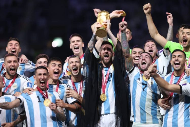 Argentina squad celebrating the 2022 World Cup Finals